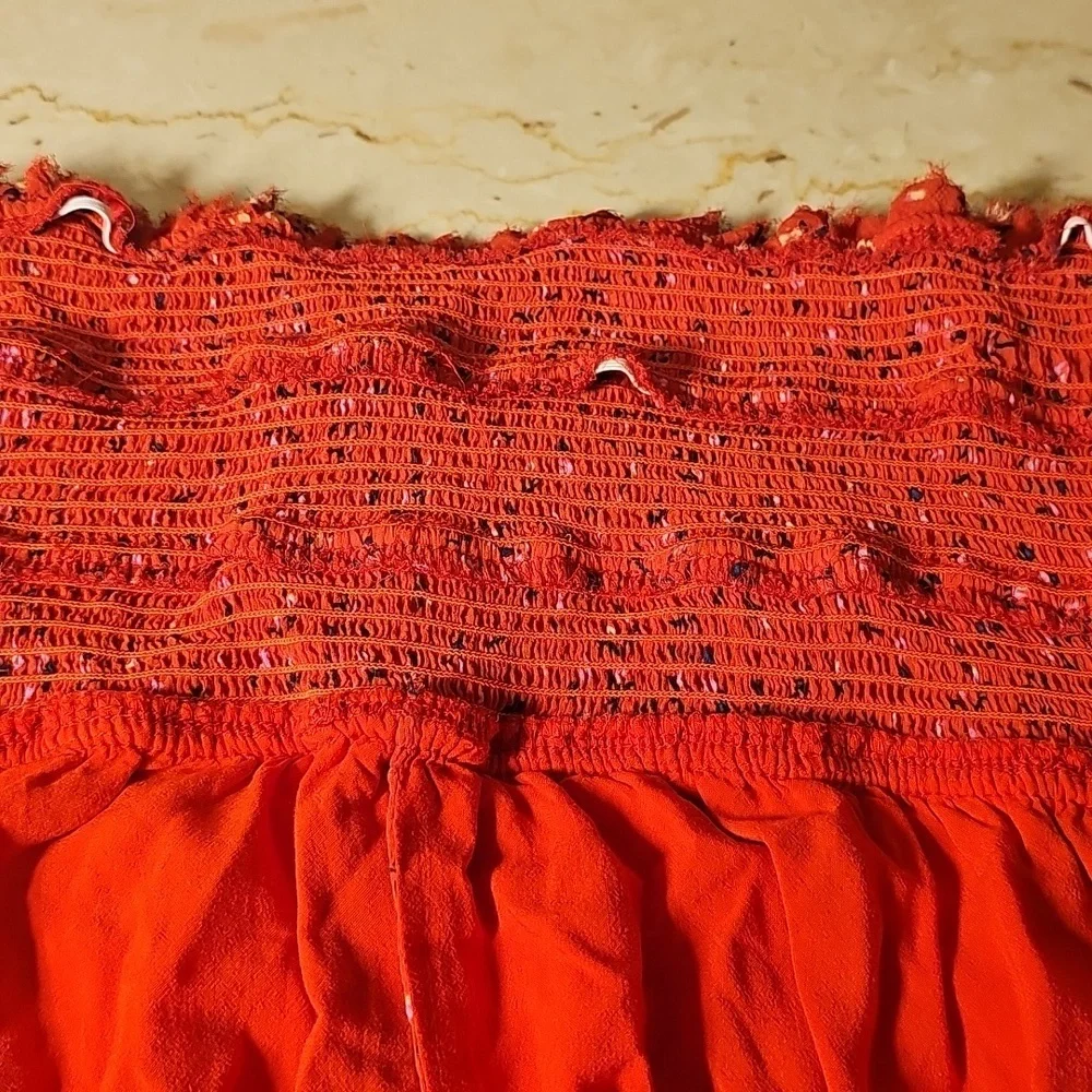 Free People Womens Tied Square Keyhole Neckline Red Floral Polyester Blouse M - Picture 7 of 8